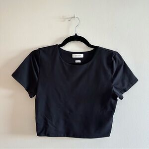 Aritzia Babaton Contour Black Cropped Crew Neck Stretchy Tshirt Top L